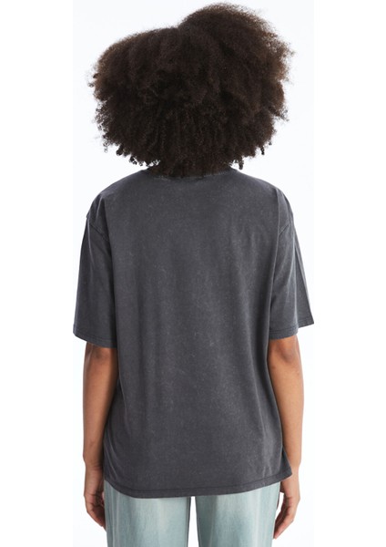 Yeni Sezon Bisiklet Yaka Mickey Mouse Baskılı Kısa Kollu Kadın Tişört fırsatları