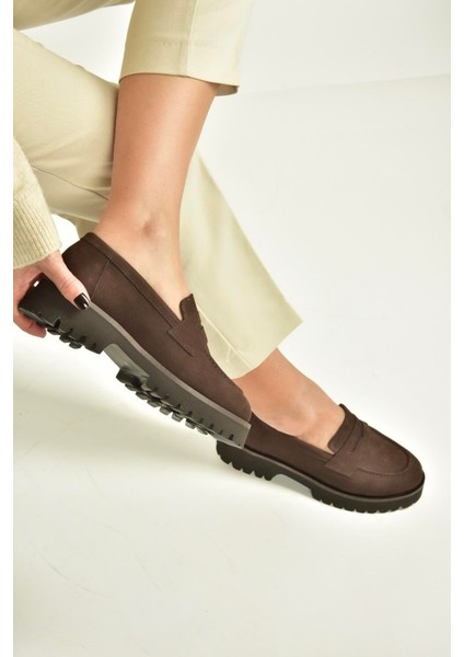 V944086101 Kahverengi Hakiki Deri Nubuk Kalın Tabanlı Makosen Ayakkabı indirimleri