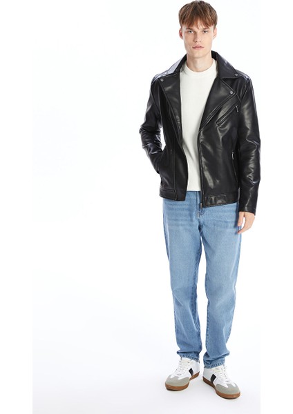 Yeni Sezon Slim Fit Erkek Deri Görünümlü Ceket
