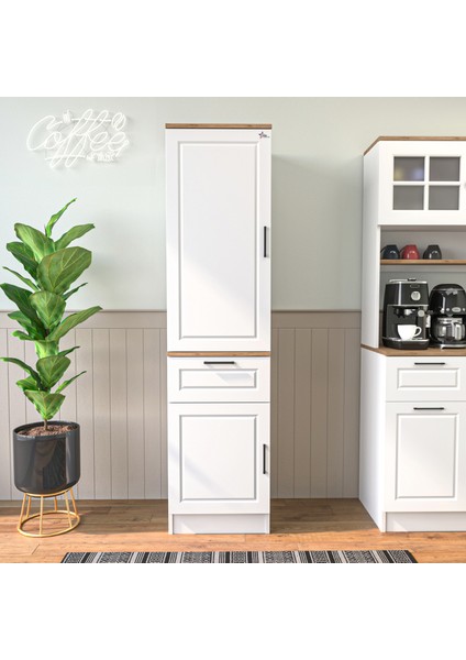 Çok Amaçlı Mutfak Erzak Dolabı Beyaz-Ahşap MTF_101