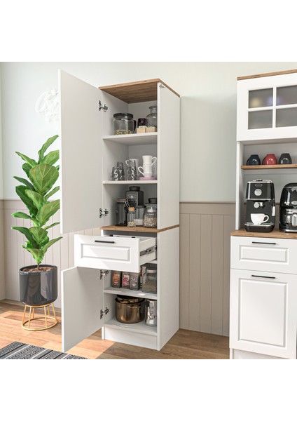Çok Amaçlı Mutfak Erzak Dolabı Beyaz-Ahşap MTF_101 fiyatları