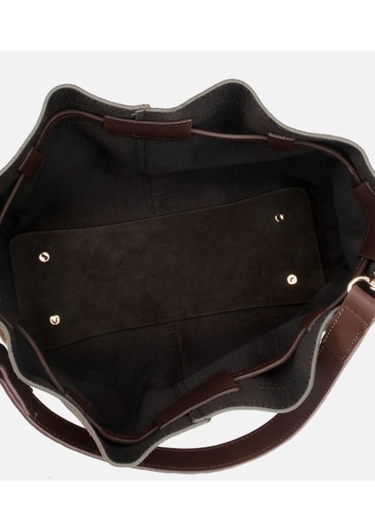 03CAH316270A880 KADIN Süet Deri Haki Bucket Omuz Çantası