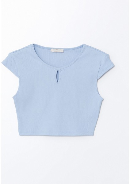 Yeni Sezon Bisiklet Yaka Dokulu Crop Kadın Tişört indirimleri