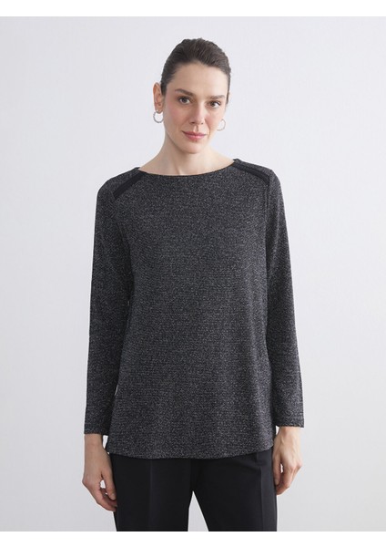 Yeni Sezon Bisiklet Yaka Parlak Görünümlü Bluz