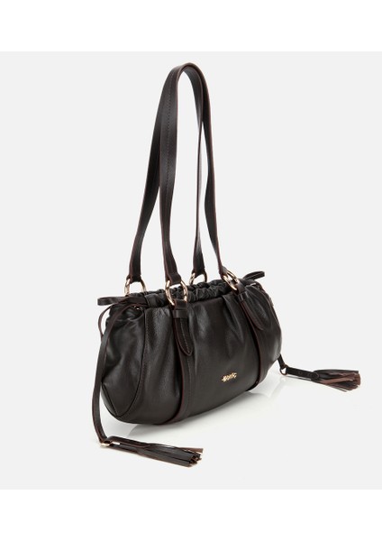 03CAH316710A480 KADIN Deri Kahverengi Yumuşak Dokulu Bowling Omuz Çantası modelleri