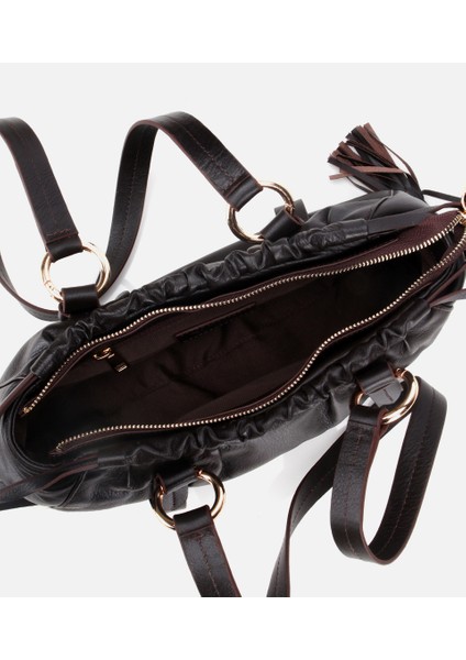 03CAH316710A480 KADIN Deri Kahverengi Yumuşak Dokulu Bowling Omuz Çantası