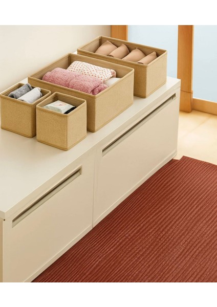 Jüt Kumaş 4 Bölmeli Çekmece Içi Düzenleyici – Doğal Renk Organizer Kutu
