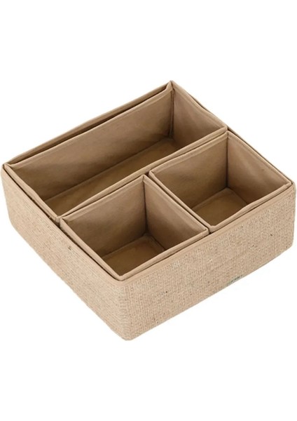 Jüt Kumaş 4 Bölmeli Çekmece Içi Düzenleyici – Doğal Renk Organizer Kutu modelleri