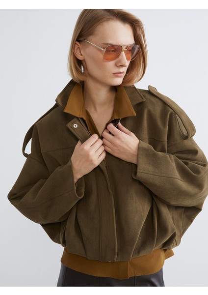 Yeni Sezon Gömlek Yaka Oversize Kadın Süet Görünümlü Ceket