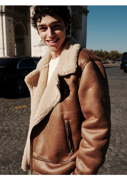 Yeni Sezon Slim Fit Biker Yaka Erkek Deri Görünümlü Mont fiyatları