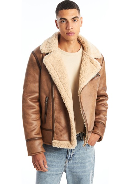 Yeni Sezon Slim Fit Biker Yaka Erkek Deri Görünümlü Mont modelleri