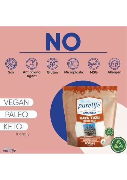Purelife Anatolia Kaya Tuzu Ince Iyotlu Beyaz Doypack 800GR modelleri