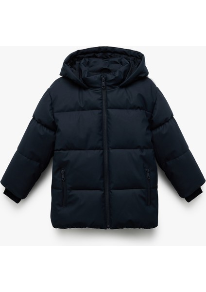 Fermuarlı Kapüşonlu Cep Detaylı Şişme Mont