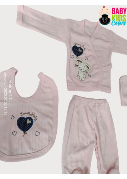 Fitilli Kumaşa Kalpli Tavşan Baskılı Poşette 5'li Set modelleri