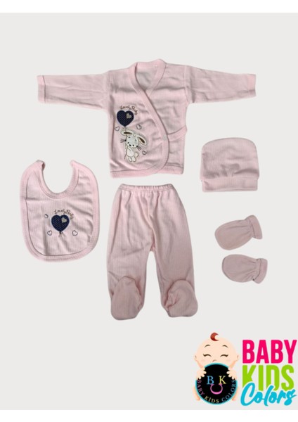 Fitilli Kumaşa Kalpli Tavşan Baskılı Poşette 5'li Set indirimleri