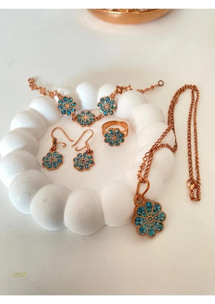 Firuze Taşlı Bakır Takı Seti