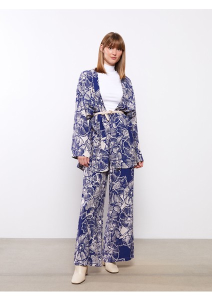 Yeni Sezon Beli Lastikli Rahat Kalıp Desenli Viskon Kadın Pantolon