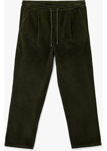 Pamuklu Cepli Bol Kalıp Beli Bağcıklı Fitilli Kadife Pantolon