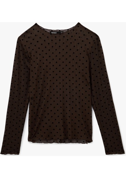 Yuvarlak Yaka Uzun Kollu Tül Puantiyeli Tişört