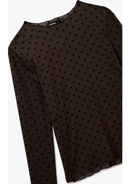 Yuvarlak Yaka Uzun Kollu Tül Puantiyeli Tişört modelleri