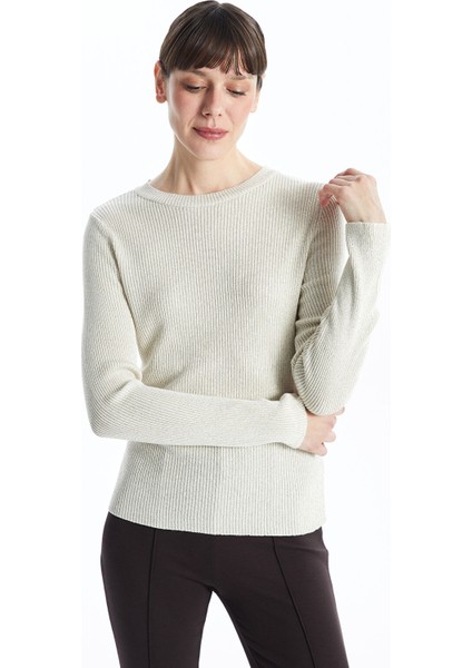 Yeni Sezon Bisiklet Yaka Parlak Görünümlü Kadın Triko Kazak