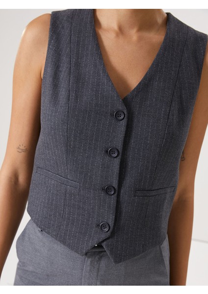 Yeni Sezon V Yaka Çizgili Kadın Klasik Yelek modelleri