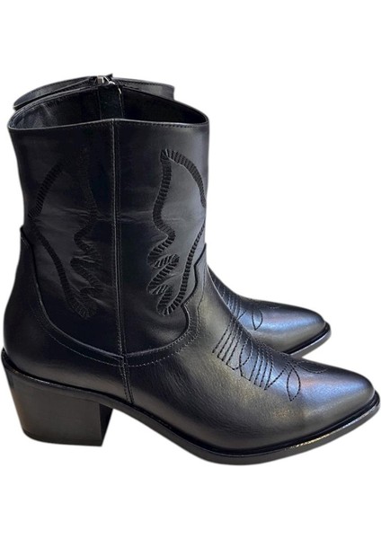 Siyah Hakiki Deri Işleme Detaylı Western Bot