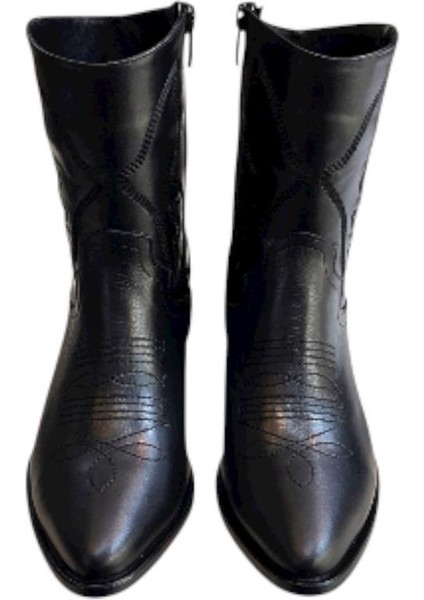 Siyah Hakiki Deri Işleme Detaylı Western Bot fiyatları