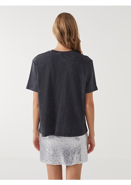 Yeni Sezon Bisiklet Yaka Parlak Taşlı Oversize Kadın Tişört fırsatları