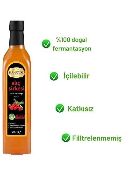 Hanzade Bitkisel Alıç Sirkesi 500 ml x 3 Adet Doğal Fermantasyon Içilebilir Katkısız Cam Şişe fiyatları