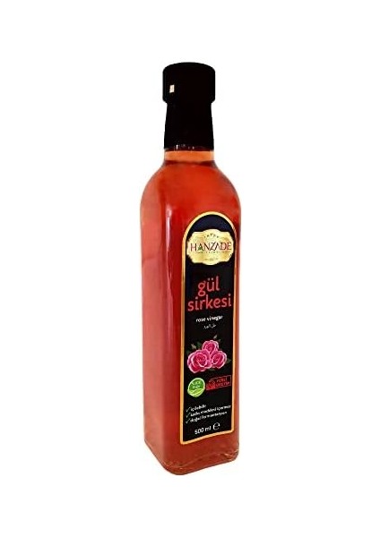 Hanzade Bitkisel Gül Sirkesi 500 ml Doğal Fermantasyon Içilebilir Katkısız Cam Şişe