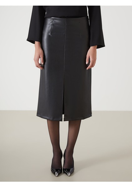 Yeni Sezon Beli Fermuarlı Deri Görünümlü Kadın Etek fiyatları