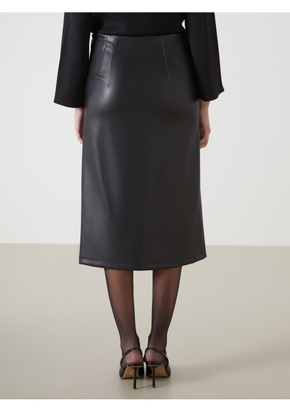 Yeni Sezon Beli Fermuarlı Deri Görünümlü Kadın Etek fırsatları