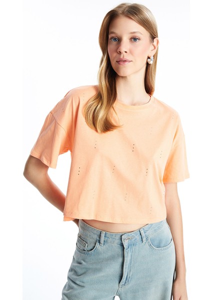 Yeni Sezon Bisiklet Yaka Taşlı Kadın Crop