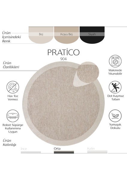Pratico Bej Yuvarlak Halı Sisal Görünümlü Yumuşak Dijital Baskı Yıkanabilir Kaymaz Mutfak Halısı fiyatları