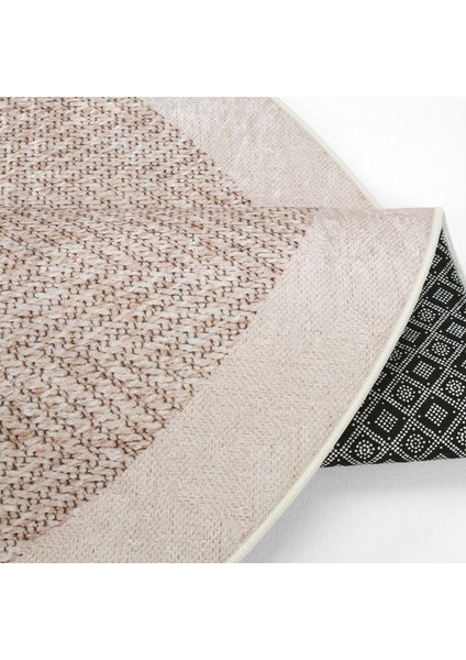 Pratico Bej Yuvarlak Halı Sisal Görünümlü Yumuşak Dijital Baskı Yıkanabilir Kaymaz Mutfak Halısı