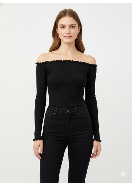 Kadın Omuzları Açık Triko Bluz 14960