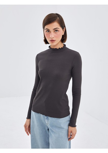 Yeni Sezon Dik Yaka Dokulu Kadın Body