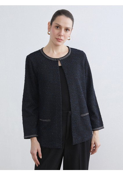 Yeni Sezon Bisiklet Yaka Desenli Kadın Hırka