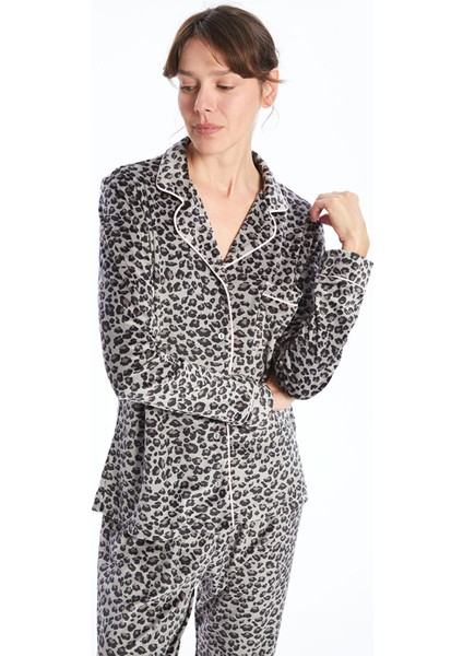 Yeni Sezon Gömlek Yaka Leopar Desenli Kadın Pijama Takımı fiyatları