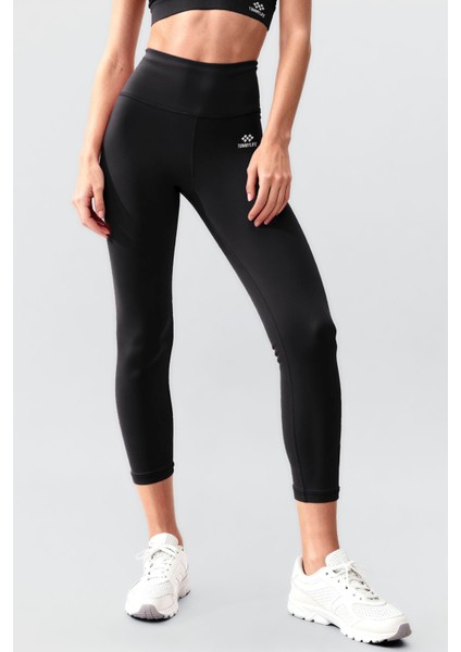 Siyah Yüksek Bel Toparlayıcı Çapraz Sırt Detaylı Slim Fit Kadın Tayt Takım - 95283