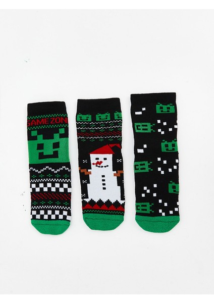 Yeni Sezon Yılbaşı Temalı Erkek Çocuk Havlu Soket Çorap 3'lü
