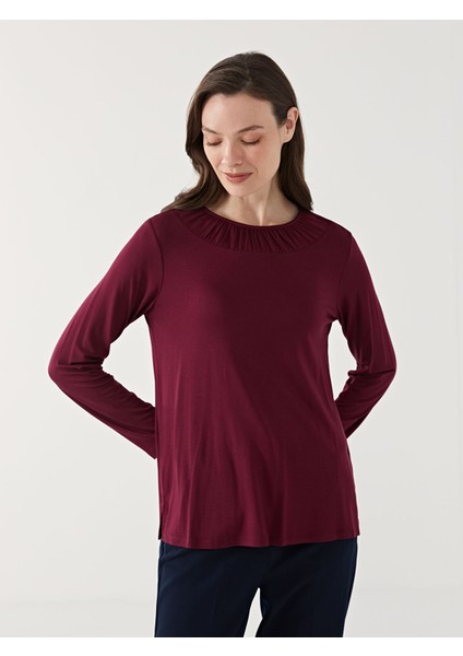 Yeni Sezon Bisiklet Yaka Düz Uzun Kollu Kadın Bluz