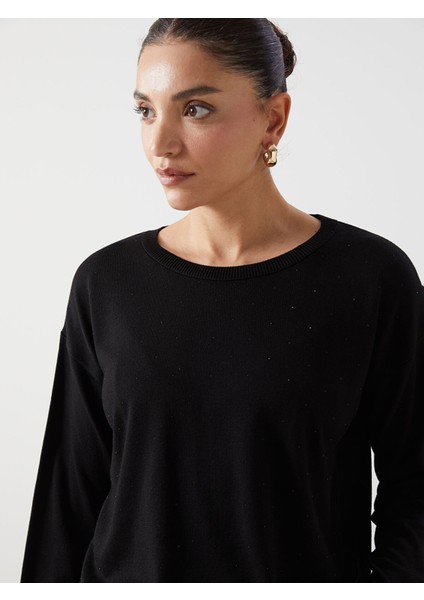 Yeni Sezon Bisiklet Yaka Parlak Taşlı Kadın Triko Kazak