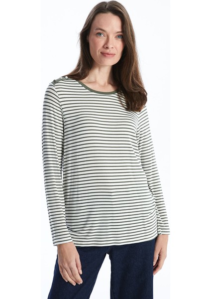 Yeni Sezon Bisiklet Yaka Çizgili Kadın Tişört