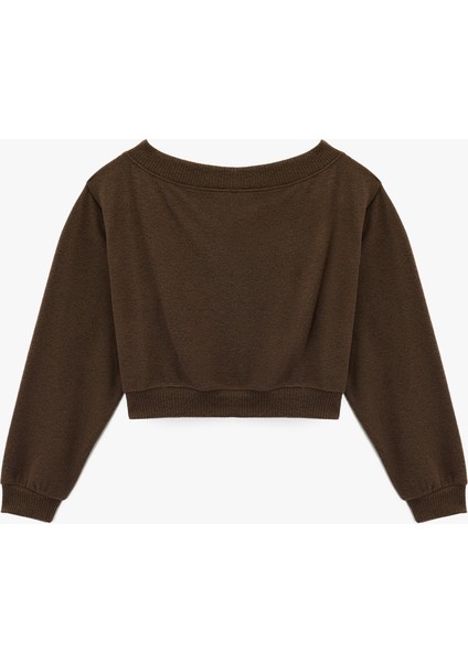 Viskon Karışımlı Kayık Yaka Omzu Açık Uzun Kollu Tişört fiyatları