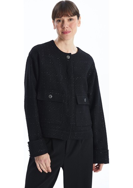 Yeni Sezon Bisiklet Yaka Dokulu Kadın Tüvit Ceket