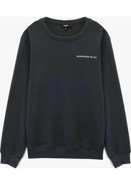 Regular Fit Uzun Kollu Basic Bisiklet Yaka Baskılı Sweatshirt