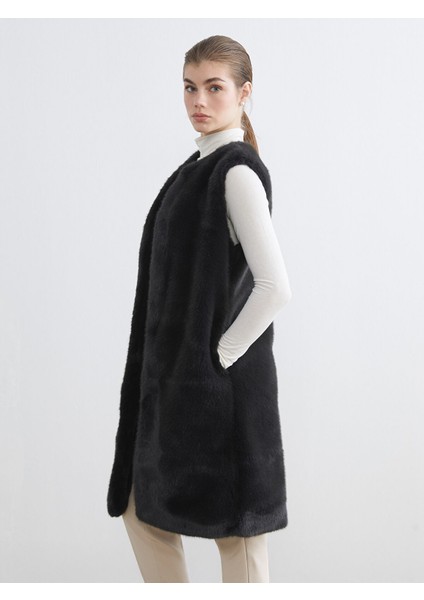 Yeni Sezon Bisiklet Yaka Kadın Kürk Yelek