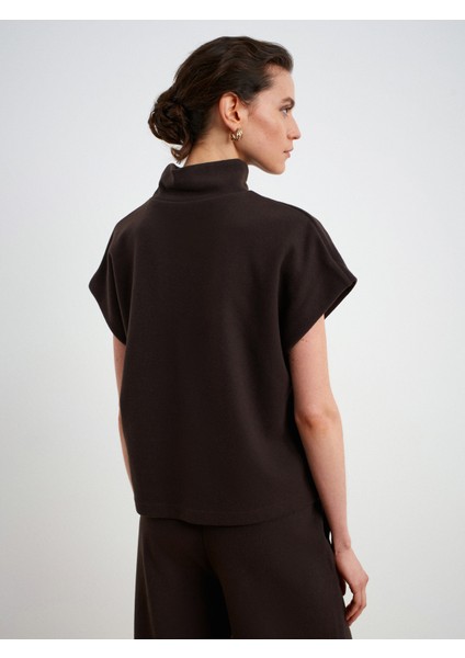 32148 Dik Yaka Örme Top-Koyu Kahve modelleri